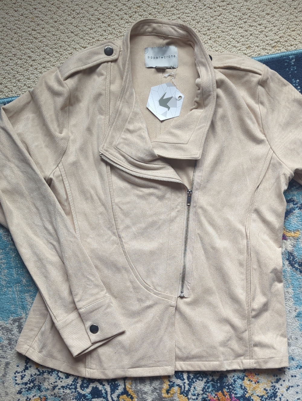 Paper Crane Beige Asymmetrical Zip Moto Jacket